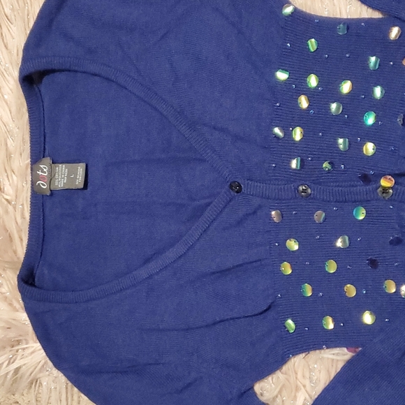 Blue Cardigan sweater with sequins juniors Large or Women's Small - Picture 2 of 4